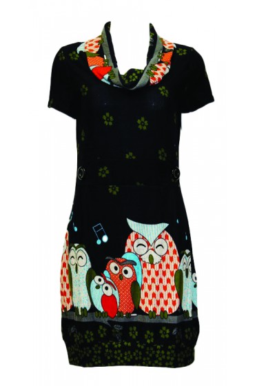 Happy Big Owls Tunic Black